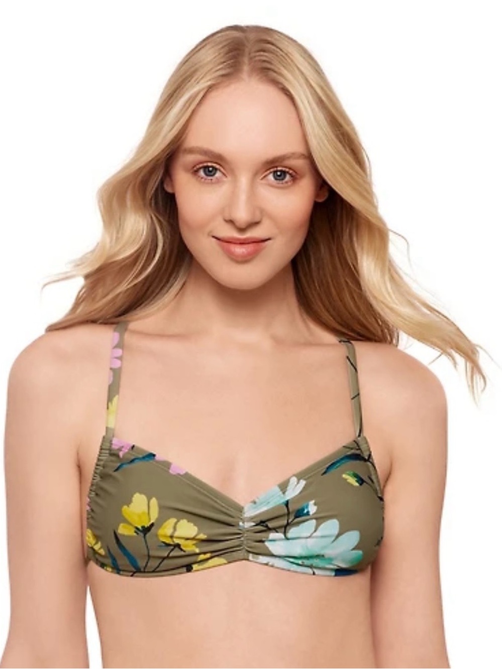 Salt + Cove Juniors' Floral-Print Sweetheart Bralette Bikini Top in Sage Sz. XL